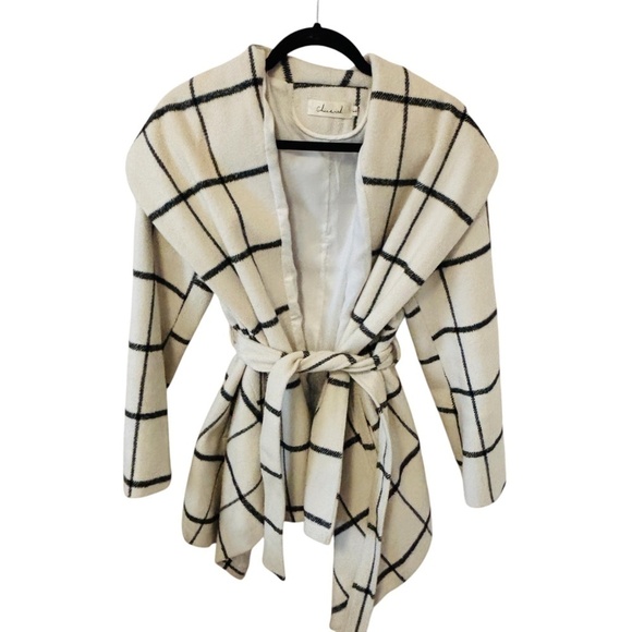 Chicwish Women's PRAIRIE GRID RABATO Grid Off-White Wool Blend Coat SZ Large - Picture 4 of 10